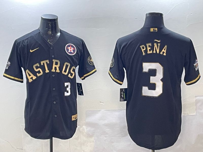 Men Houston Astros 3 Pena Black Gold Game 2025 Nike MLB Jersey style 2